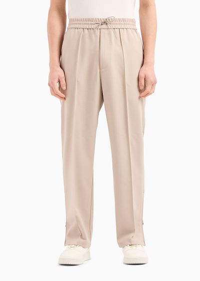 Wool-blend drawstring trousers with veining - D